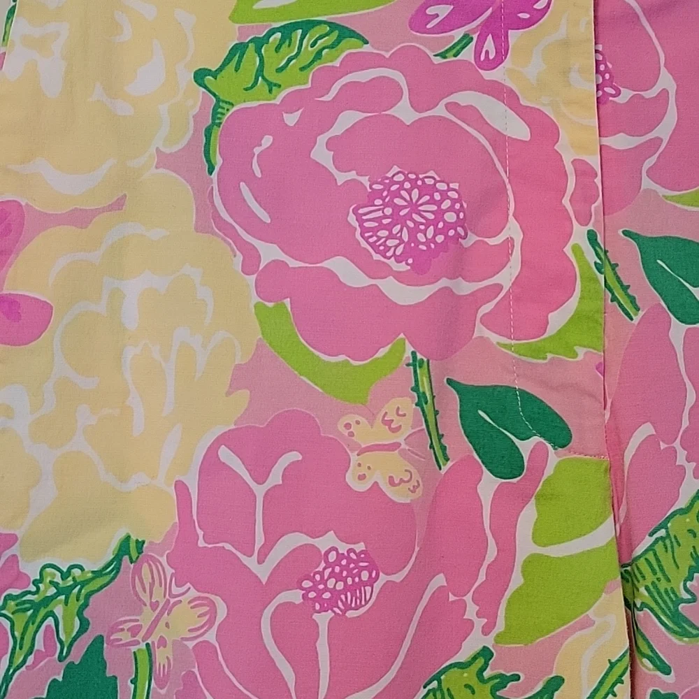 LILLY PULITZER Cropped Pink White Green Yellow Flower Print Pants Size 2 - Picture 3 of 13